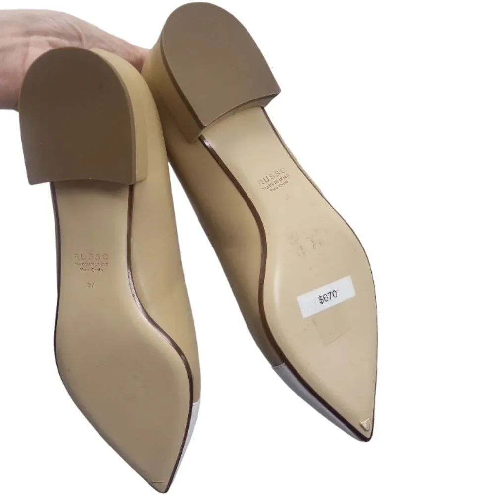 FRANCISCO RUSSO Beige/White Ballet Flats‎ Size 39